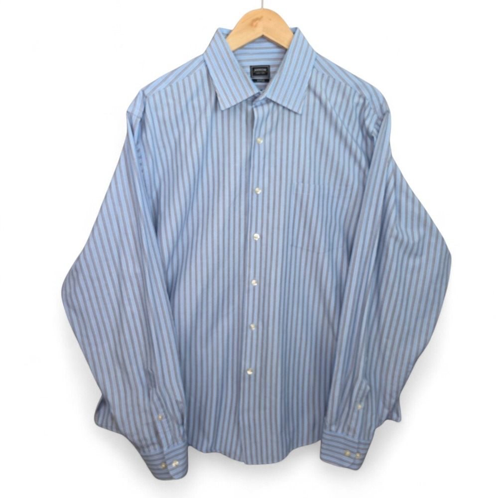 Arrow Shirt Mens 17.5 36/37 Blue Striped Button Up Fitted No Iron Cotton Blend